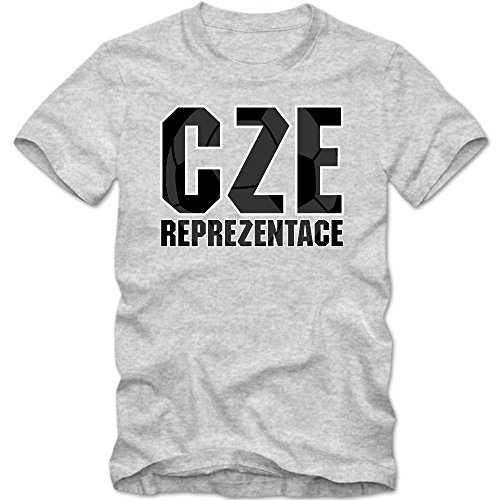 Tschechien EM 2016 #3 T-Shirt | Fußball | Herren | Trikot | Nationalmannschaft, Farbe:Graumeliert (Grey Melange L190);Größe:L