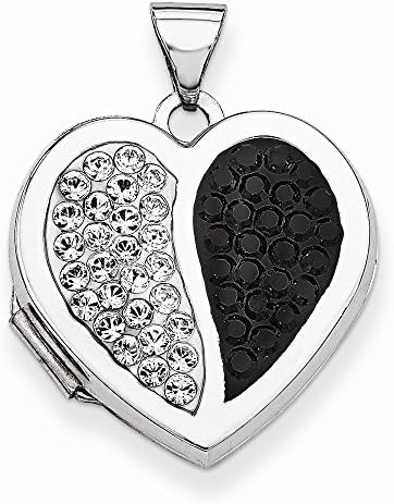 Sterling Silver 18mm Heart Black & White Swarovski Elements Locket