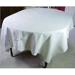 Matelasse Sampler Lettering Heavy Ecru Tablecloth or Throw 110 inches