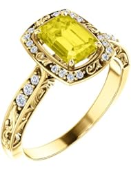 18K Yellow Gold 7.00x5.00mm Emerald Cut Yellow Sapphire and Diamond Ring -- LIFETIME WARRANTY