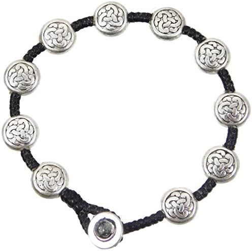 Strand Bracelet: Embellished Black Waxed Linen, Hypoallergenic/Tarnish-Proof/Waterproof (Round Celtic Knot)
