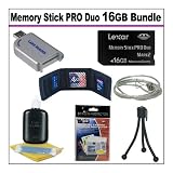 Memory Stick PRO Duo 16GB Card with Reader Accessory Kit for Sony DSC-W180, W-220, W-290, TX1, T90; HDR-CX100, CX500; DCR-SR47, HC52, and others