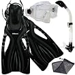 PROMATE Snorkeling Scuba Dive SIDE-VIEWED PURGE Mask Fins Dry Snorkel Gear Set