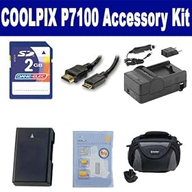 Nikon COOLPIX P7100 Digital Camera Accessory Kit includes: SDM-1531 Charger, KSD2GB Memory Card, SDC-26 Case, HDMI3FM AV & HDMI Cable, ZELCKSG Care & Cleaning, ACD327 Battery
