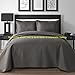 King & Queen Home Modern Frame Microfiber Lacquer 5 Piece Comforter Set (King, Grey)