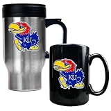 NCAA Kansas Jayhawks Stainless Steel Travel Mug & Ceramic Mug Set