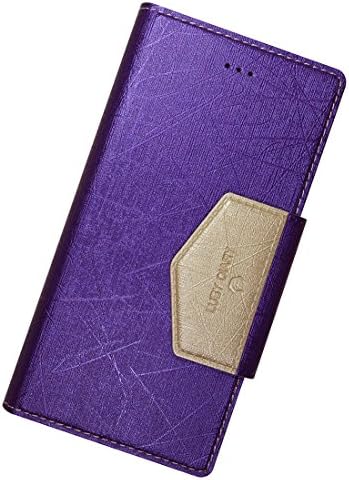Note 3 Case, Samsung Galaxy Note3 Soft Pearl Leather Case, Mobile Slim Wallet Glossy Cover - Credit Card ID Holders - Magnet Clip (Violet with Light Gold)