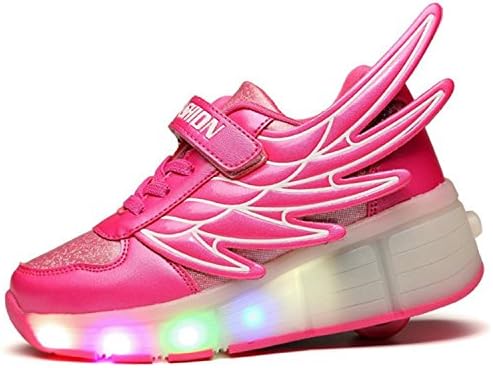 Velardeeee Sneakers Boys Girls LED light Heelys Shoes Wing Style Trainers Sneakers PinkEU 38/US 6.5 Fashionable