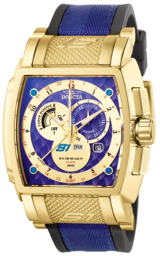 Invicta Men's 6219 S1 Collection GMT 18k Gold-Plated Black Rubber and Blue Fabric Watch