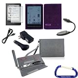 Gizmo Dorks Felt Case TPU Rubberized Skin (Smoke/Pink) and Charging Bundle with LED Light and Carabiner Key Chain for the Sony Reader PRS-650