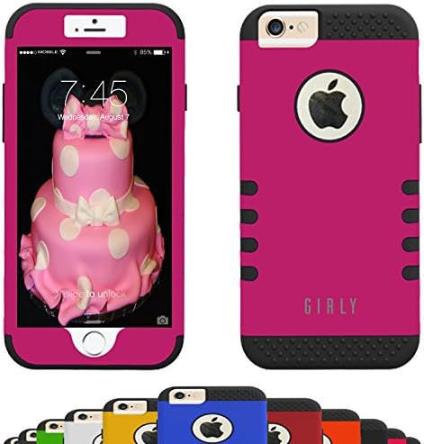GIRLY iPhone 6s / 6 Case 4.7 Inch Impact Resistant Dual Layer Armor Hard / Soft Heavy Duty Shock Absorbent Drop Protective Cases By Vallt Cover For Apple I Phone - Lifetime Guarantee (Fire Pink)