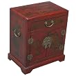 Handmade Oriental Furniture - 20" Antique Style Red Leather End Table / Accent Table - Tang Dynasty