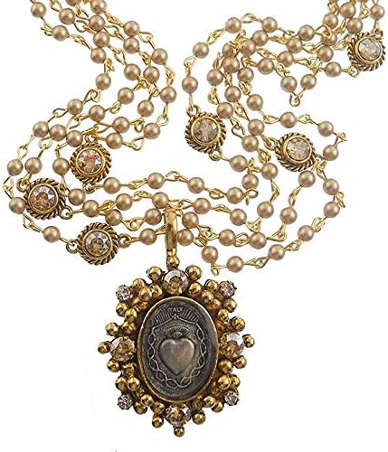 Sacred Heart Oval Magdalena Necklace in Gold and Vintage Pearl