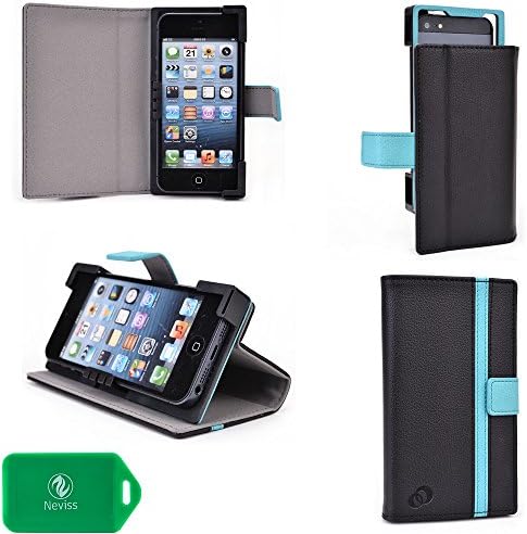 Bookstyle smartphone case for Apple iPhone 5c - Boost Mobile Carrier with stand in black/blue-