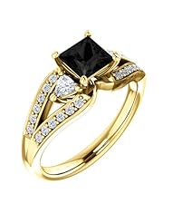 18K Yellow Gold Princess Cut Black and White Diamond Ring -- LIFETIME WARRANTY