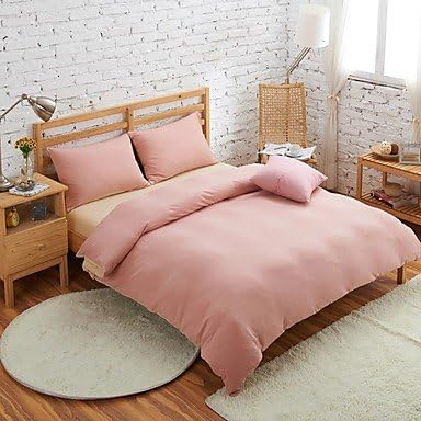 Shanshan Set Of 4 Muji Style 100% Cotton Knitted fabric Pink &amp; Light Yellow Duvet Covers