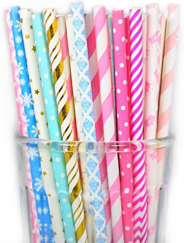 Long lasting assorted biodegradable Paper Straws 150 Count (Combo Random 1)