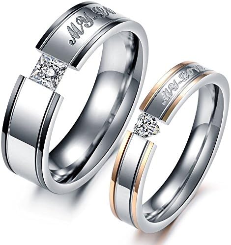 1PCS Fashion Jewelry Punk Style Mens OR Womens Gold 316L Stainless Steel Lover's CRYSTAL Rings Couples Wedding Bands Promise Ring Set From Milkle Gift