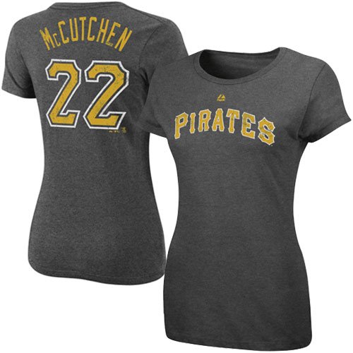 MLB Andrew Mccutchen Pittsburgh Pirates Women's Short Sleeve Crew Neck Tee (Charcoal Heather, X-Large)