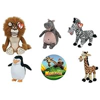 Ty Madagascar Beanie Baby Set of 5 Beanie Babies Alex, Gloria, Marty, Melman and Skipper