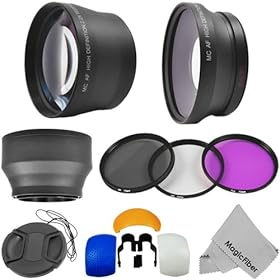 72MM Lens and Filter Kit for DSLR Cameras and Camcorders (CANON XHA1 XHG1 XL1 XL1E XL1S XL2 XL2E, PANASONIC AG-DVX102 DVX100B) - Includes: 0.43X Wide Angle Fisheye (w/Macro Lens Portion) and 2.2X Telephoto High Definition Lenses + Filter Set (UV, CPL, FLD) + Collapsible Soft Rubber Lens Hood + Pop U
