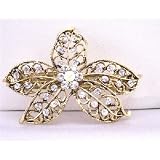 Ha471 Antique Gold Flower Vintage Hair Barrette Embedded w/ Cubic Zircon Hair Clip