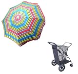 Rio Brands Deluxe Folding Wonder Wheeler Beach Cart and a 6 Foot Multi-Colored Beach Umbrella