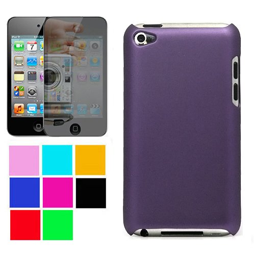 Durable Two Piece Front and Back Protective Hard Shell Crystal Cover Case for Apple iPod Touch 4th Generation + Mirror Screen Protector for Apple iPod Touch 4th Generation (Many Color Available), Purple