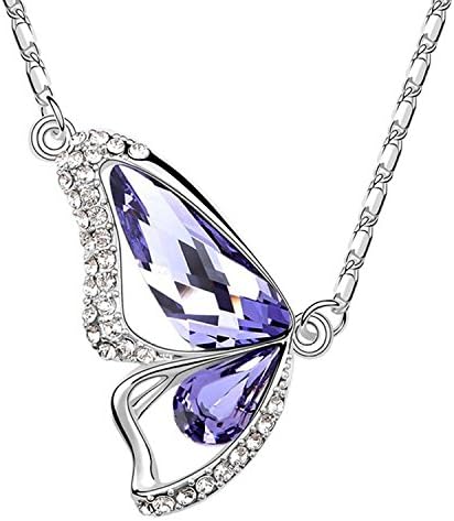 Mikiy Women's Fashion Alloy Diamond Butterfly Crystal Pendant Necklace(Purple)