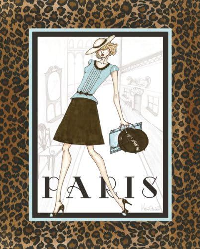 Paris Fashion Cheetah Print French Ad Poster Cute Sky Blue Purse And Dress Trendy Wall Art