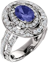 Platinum 8.00x6.00mm Oval Cut Tanzanite and Diamond Ring -- LIFETIME WARRANTY