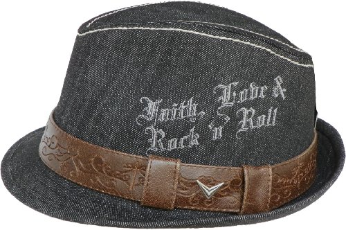 Fender Custom Shop Leather Band Fedora Black Denim Faith Love & Rock n Roll Hat