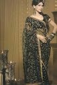 Black Gold Embroidered Party wear contemporary georgette banarsi sari fabric / saree / wrap