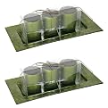 Green Votive trio on glass plate set/2