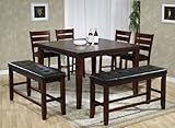 7pc Counter Height Dining Table, Stools & Benches Set Rustic Oak Finish