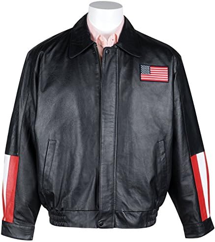 Men's Flag Bomber Leather Jacket with American Flag and Eagle on the Back