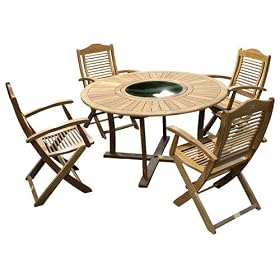 130cm Round Portland Table with Integral Black Granite Lazy Susan and 4 Ascot Folding Armchairs