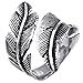 KONOV Mens Womens Stainless Steel Ring, Vintage Feather, Black Silver
