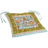 Mahogany Floral Paisley Print Chair Pad, 18-Inch by 18-Inch, 100-Percent Cotton, Light Blue with Green Border