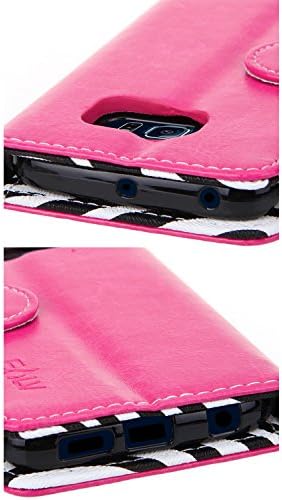 S6 Edge Case, Galaxy S6 Edge Case, Samsung Galaxy S6 Edge Cover Flip Folio Full Body Protection with Stand Feature by E LV for Samsung Galaxy S6 Edge - ZEBRA HOT PINK