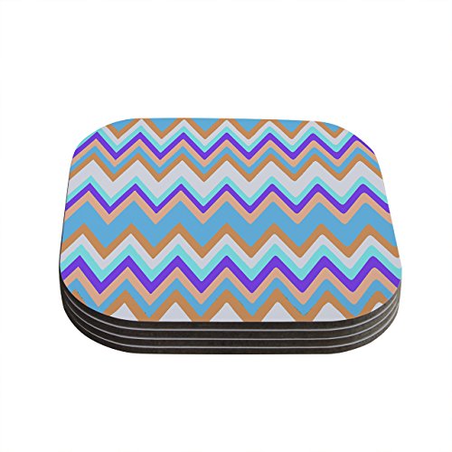Nika Martinez "Girly Surf Chevron" Coasters, 4 by 4-Inch, Blue/Purple, Set of 4