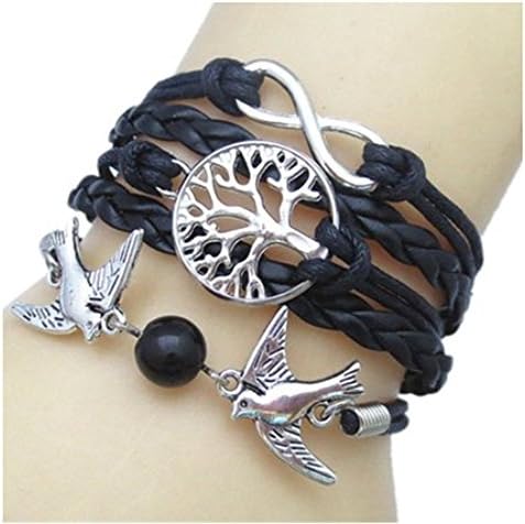 Wolf Infinity Silver Color Black Wax Cords Leather Braid Bracelet Rope Leather Bracelet