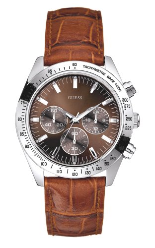 Guess Herren-Armbanduhr XL Analog Leder W12004G2