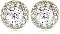 Platinum Overlay Sterling Silver "100 Facets Collection" Round Cubic Zirconia Antique-Style Earrings