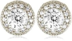Platinum Plated Sterling Silver 100 Facets Collection Round Cubic Zirconia Antique-Style Earrings