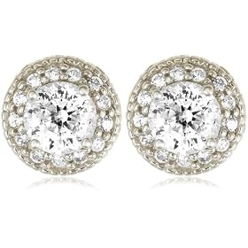 Platinum Overlay Sterling Silver "100 Facets Collection" Round Cubic Zirconia Antique-Style Earrings