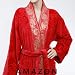 Luxury Hotel / Spa Collection - Red Velour Bathrobe with Jacquard Flowers & Gold Embroidery on the Kimono Collar, 100% Genuine Turkish Cotton, Size: L / XL