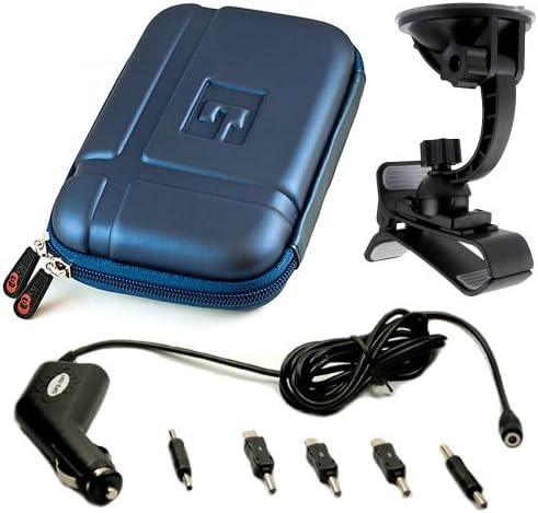 VanGoddy GPS Carrying Case w/ Carbineer for Garmin nüvi 2577LT 5" GPS Navigator (Blue) + 5 in 1 GPS Car Charger + Windshield Mount