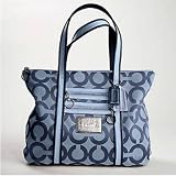 Coach Signature Poppy C Book Shopper Glam Bag Tote Navy
