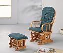 Oak Finish Glider Rocker w/Ottoman In Green